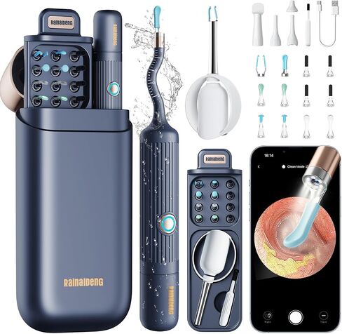Ear Wax Removal Kit: I35R Ear Cleaner with Flexible Ear Camera Otoscope- Visual Ear Pick Tweezers Wax Remover - Ear Cleaning Kit 3 Pieces Inspection Tools for Family in Saudi Arabia