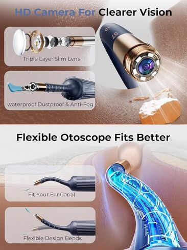 Ear Wax Removal Kit: I35R Ear Cleaner with Flexible Ear Camera Otoscope- Visual Ear Pick Tweezers Wax Remover - Ear Cleaning Kit 3 Pieces Inspection Tools for Family in Saudi Arabia