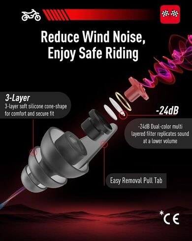 Hearprotek Motorcycle Ear Plugs, 3 Pairs Reusable 24dB Earplugs for Wind Noise Reduction-Comfortable Ear Protection Under Helmet for Motorcycle Lovers, Motorcycles, Motobike,Racing(Black) in Saudi Arabia