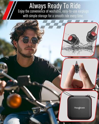 Hearprotek Motorcycle Ear Plugs, 3 Pairs Reusable 24dB Earplugs for Wind Noise Reduction-Comfortable Ear Protection Under Helmet for Motorcycle Lovers, Motorcycles, Motobike,Racing(Black) in Saudi Arabia