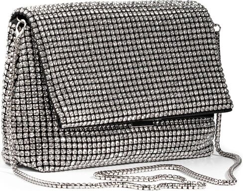 SARA DESIGNS Luxury Crystal Rhinestone Envelope Clutch Bag - Sparkly Silver Evening Purse for Weddings, Galas, and Formal Events - Designer Sparkle Pouch with Detachable Chain in Saudi Arabia