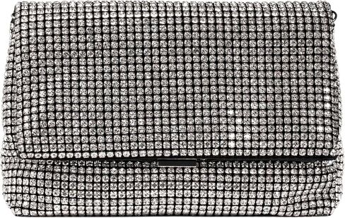 SARA DESIGNS Luxury Crystal Rhinestone Envelope Clutch Bag - Sparkly Silver Evening Purse for Weddings, Galas, and Formal Events - Designer Sparkle Pouch with Detachable Chain in Saudi Arabia