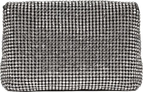 SARA DESIGNS Luxury Crystal Rhinestone Envelope Clutch Bag - Sparkly Silver Evening Purse for Weddings, Galas, and Formal Events - Designer Sparkle Pouch with Detachable Chain in Saudi Arabia