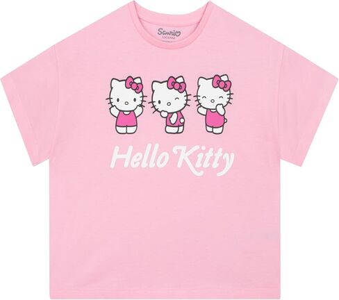 تي شيرت Hello Kitty، تي شيرت كلاسيكي بأكمام قصيرة للفتيات، قميص صيفي وردي للفتيات in Kuwait