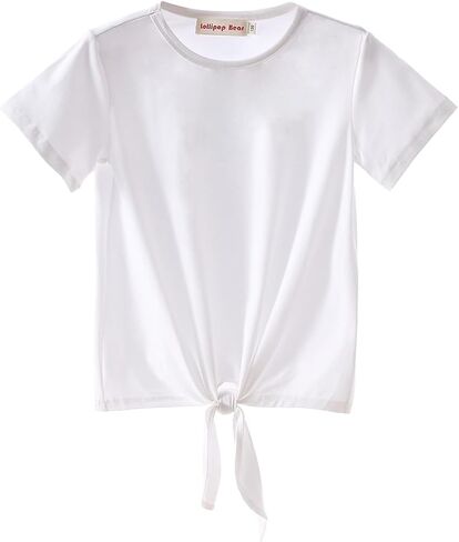 Girls Short Sleeve Shirts Tie Front T-Shirt Casual Crewneck Summer Tops in Saudi Arabia