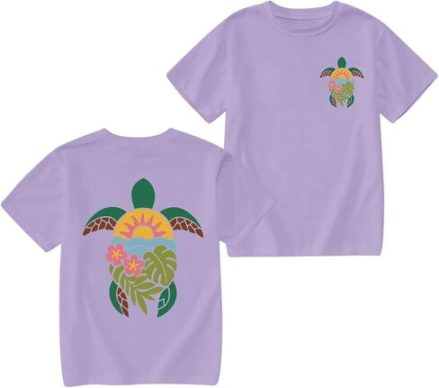 Girls Hawaiian Shirt Beach Summer Vibes Shirts Cute Flower Sea Turtle Graphic Tees Tropical Vacation Cotton Tops in Saudi Arabia