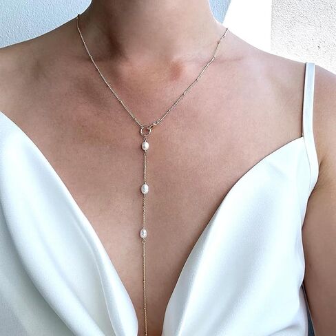 Pearl Back Chain for Backlesss Dress Layered Backdrop Gold Dainty Chain Women Bridal Wedding Back Necklace Summer Beach Body Jewelry (Gold A) in Saudi Arabia