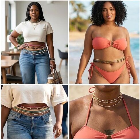 African Waist Beads for Women, Adjustable Beaded Waist Chain 50Inch Non-Stretch Handmade, Fade-Resistant Color & Durable Cotton Thread, Boho Belly Beads Chains for Bikini Beach Festival Body Jewelry in Saudi Arabia