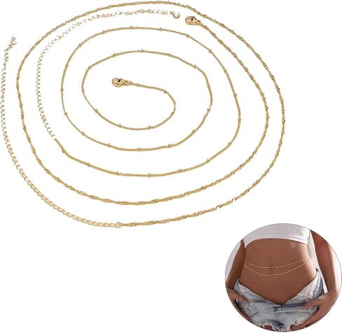 AceFun 14K Gold Plated Body Chains Dainty Bohemian 2-Layer Beads Pearls Waist Chain Adjustable Sexy Beach Bikini Belly Chain Jewelry Accessories Daily Belts for Women in Saudi Arabia