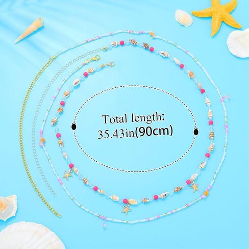 Urieo Bead Waist Chain Shell Pink Body Jewelry Starfish Layered Belly Chains for Women（Pack of 2) in Kuwait