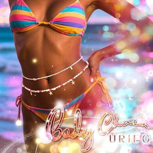 Urieo Bead Waist Chain Shell Pink Body Jewelry Starfish Layered Belly Chains for Women（Pack of 2) in Kuwait