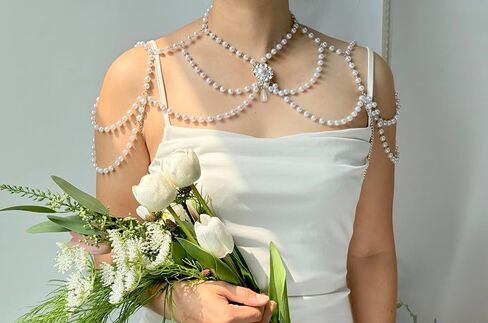 Pearl Shoulder Jewelry Bridal Wedding Shoulder Necklace Chain Festival Rave Party Outfit Accessories for Women Statement Body Chain in Kuwait