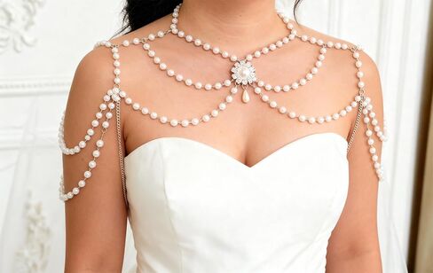 Pearl Shoulder Jewelry Bridal Wedding Shoulder Necklace Chain Festival Rave Party Outfit Accessories for Women Statement Body Chain in Kuwait