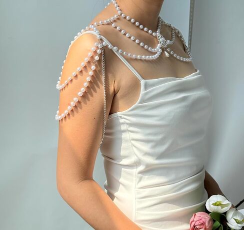 Pearl Shoulder Jewelry Bridal Wedding Shoulder Necklace Chain Festival Rave Party Outfit Accessories for Women Statement Body Chain in Kuwait