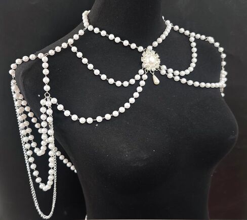 Pearl Shoulder Jewelry Bridal Wedding Shoulder Necklace Chain Festival Rave Party Outfit Accessories for Women Statement Body Chain in Kuwait