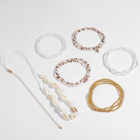 6Pcs Multi-layer Colorful Waist Beads Chain Summer Beach Shell Seastar Belly Body Chain Adjustable Bohemian Sexy Beach Bikini Belly Chain Jewelry Accessories for Women in Kuwait