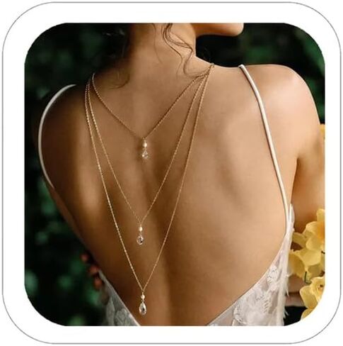 Rhinestone Back Chain for Backless Dress, Layered Pearl Backdrop Necklace, Gold Dainty Back Chain, Bridal Wedding Body Jewelry in Saudi Arabia