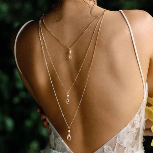 Rhinestone Back Chain for Backless Dress, Layered Pearl Backdrop Necklace, Gold Dainty Back Chain, Bridal Wedding Body Jewelry in Saudi Arabia
