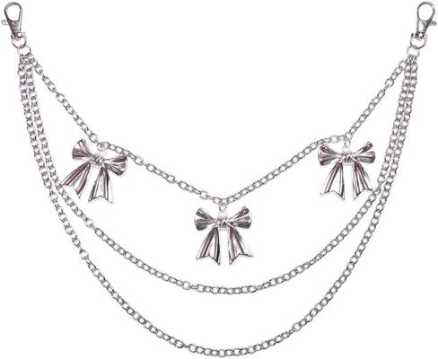 Pants Chain for Women with Bow Charms, Silver Layered Wallet Chain for Jeans, Coquette Y2K Kawaii Belt-Loop Keychain, Adjustable Pocket/Waist Chain Streetwear Accessory in Saudi Arabia