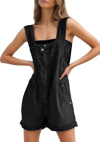 Women's Denim Overalls Zip Up Jean Romper Sleeveless Shortalls Bib Shorts Casual Summer Loose Fit Jumpsuit with Pockets in Saudi Arabia