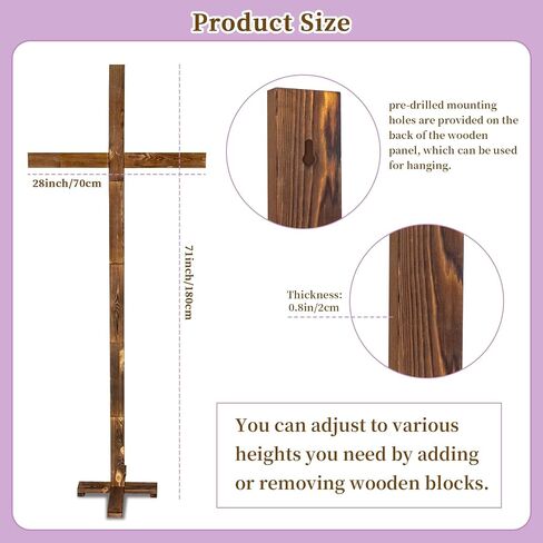 GOSR 71 Inch Extra Large Wood Standing Cross, Adjustable to Multiple Heights for Wall Cross Decorations, Suitable for Parties, Weddings, Churches, Easter and Christmas Holiday Celebrations in Saudi Arabia
