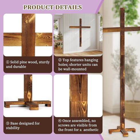 GOSR 71 Inch Extra Large Wood Standing Cross, Adjustable to Multiple Heights for Wall Cross Decorations, Suitable for Parties, Weddings, Churches, Easter and Christmas Holiday Celebrations in Saudi Arabia