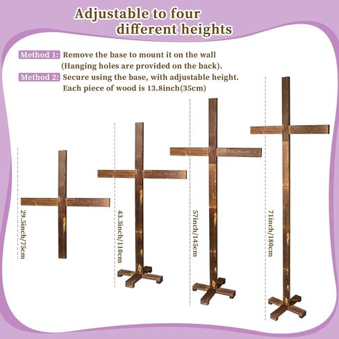 GOSR 71 Inch Extra Large Wood Standing Cross, Adjustable to Multiple Heights for Wall Cross Decorations, Suitable for Parties, Weddings, Churches, Easter and Christmas Holiday Celebrations in Saudi Arabia