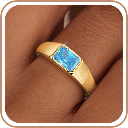Birthstone Gold Rings for Women Non Tarnish 14K Gold Plated Chunky Emerald Rings Thumb Signet Statement Dainty CZ Band Ring Unique Waterproof Cute Jewelry Gift for Birthday Size 6-10 in Saudi Arabia