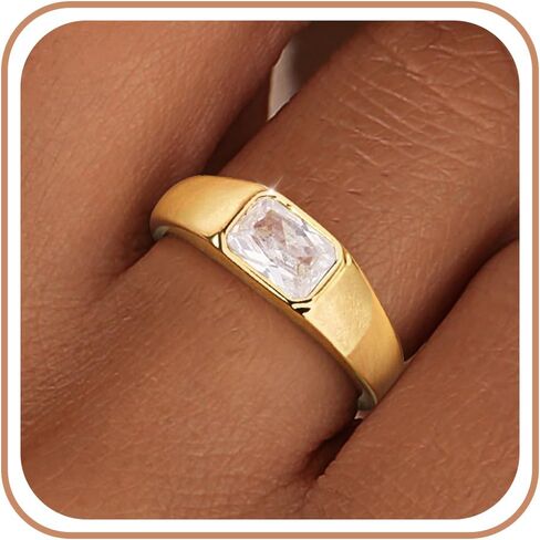 Birthstone Gold Rings for Women Non Tarnish 14K Gold Plated Chunky Emerald Rings Thumb Signet Statement Dainty CZ Band Ring Unique Waterproof Cute Jewelry Gift for Birthday Size 6-10 in Saudi Arabia