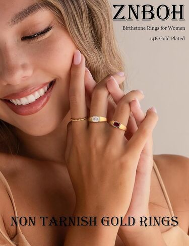 Birthstone Gold Rings for Women Non Tarnish 14K Gold Plated Chunky Emerald Rings Thumb Signet Statement Dainty CZ Band Ring Unique Waterproof Cute Jewelry Gift for Birthday Size 6-10 in Saudi Arabia