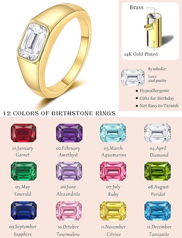 Birthstone Gold Rings for Women Non Tarnish 14K Gold Plated Chunky Emerald Rings Thumb Signet Statement Dainty CZ Band Ring Unique Waterproof Cute Jewelry Gift for Birthday Size 6-10 in Saudi Arabia