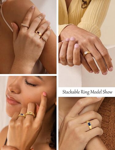 Birthstone Gold Rings for Women Non Tarnish 14K Gold Plated Chunky Emerald Rings Thumb Signet Statement Dainty CZ Band Ring Unique Waterproof Cute Jewelry Gift for Birthday Size 6-10 in Saudi Arabia