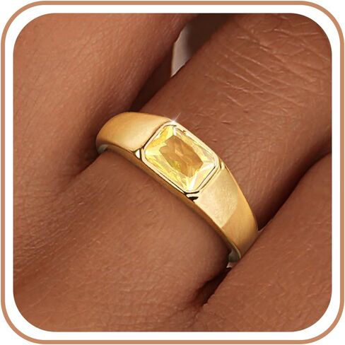 Birthstone Gold Rings for Women Non Tarnish 14K Gold Plated Chunky Emerald Rings Thumb Signet Statement Dainty CZ Band Ring Unique Waterproof Cute Jewelry Gift for Birthday Size 6-10 in Saudi Arabia