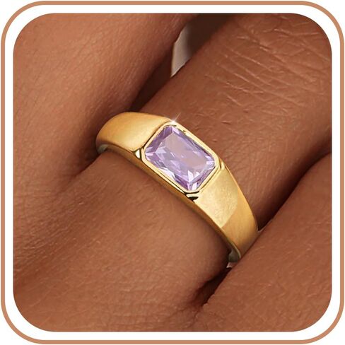 Birthstone Gold Rings for Women Non Tarnish 14K Gold Plated Chunky Emerald Rings Thumb Signet Statement Dainty CZ Band Ring Unique Waterproof Cute Jewelry Gift for Birthday Size 6-10 in Saudi Arabia