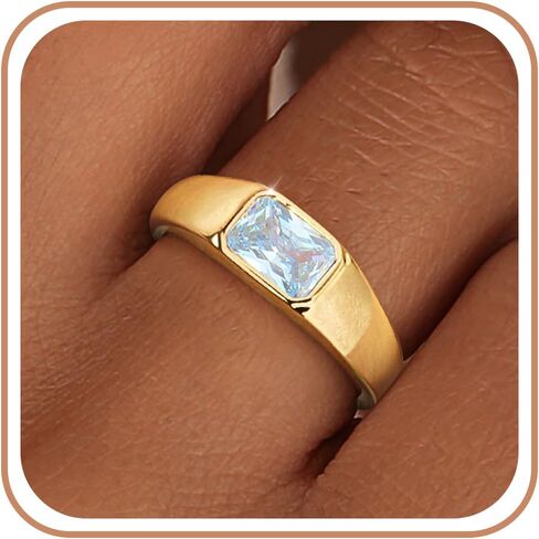 Birthstone Gold Rings for Women Non Tarnish 14K Gold Plated Chunky Emerald Rings Thumb Signet Statement Dainty CZ Band Ring Unique Waterproof Cute Jewelry Gift for Birthday Size 6-10 in Saudi Arabia