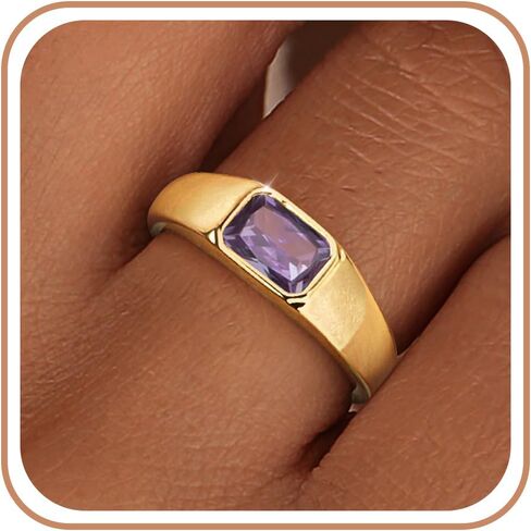Birthstone Gold Rings for Women Non Tarnish 14K Gold Plated Chunky Emerald Rings Thumb Signet Statement Dainty CZ Band Ring Unique Waterproof Cute Jewelry Gift for Birthday Size 6-10 in Saudi Arabia