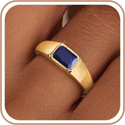Birthstone Gold Rings for Women Non Tarnish 14K Gold Plated Chunky Emerald Rings Thumb Signet Statement Dainty CZ Band Ring Unique Waterproof Cute Jewelry Gift for Birthday Size 6-10 in Saudi Arabia