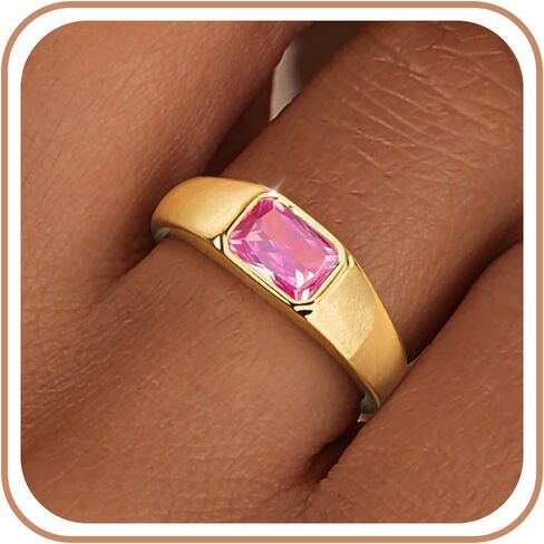 Birthstone Gold Rings for Women Non Tarnish 14K Gold Plated Chunky Emerald Rings Thumb Signet Statement Dainty CZ Band Ring Unique Waterproof Cute Jewelry Gift for Birthday Size 6-10 in Saudi Arabia