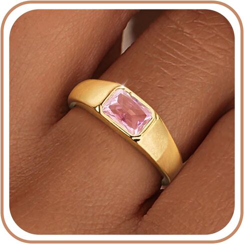 Birthstone Gold Rings for Women Non Tarnish 14K Gold Plated Chunky Emerald Rings Thumb Signet Statement Dainty CZ Band Ring Unique Waterproof Cute Jewelry Gift for Birthday Size 6-10 in Saudi Arabia