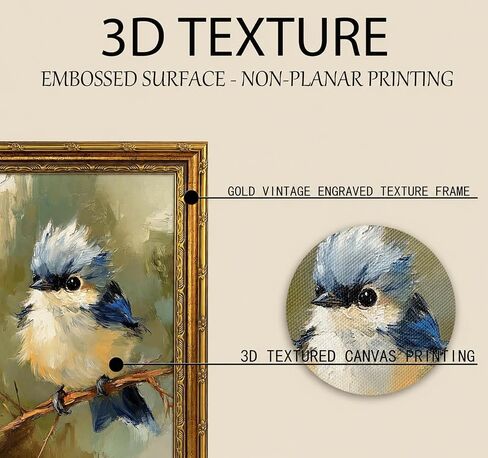 dougepce 3d الملمس النفط الطلاء، خمر الذهب مؤطرة جدار الفن، الطيور الزرقاء جدار الفن قماش يطبع، الطيور على شجرة صور جدار ديكور، لوحات فنية الطيور لديكور جدار غرفة النوم (الأزرق 11 ''lx9''w) in Kuwait