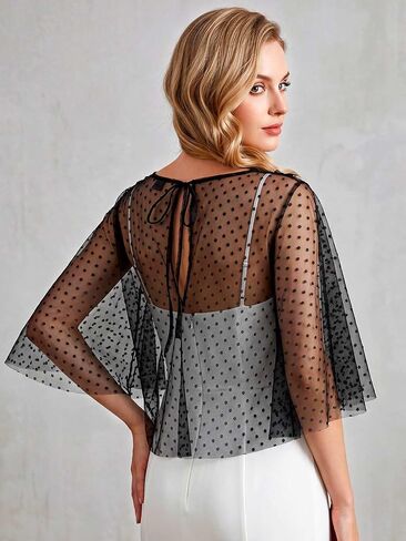 GORAIS Lace Cape Black Evening Shawl Wraps Sheer Polka Dot Capelet Formal Bolero Shrug for Women in Kuwait