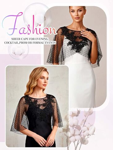 GORAIS Lace Cape Black Evening Shawl Wraps Sheer Polka Dot Capelet Formal Bolero Shrug for Women in Kuwait