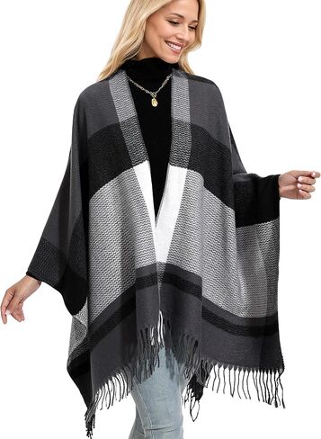 Women's Winter Shawl Wrap for Women–Warm Ponchos with Tassels,Christmas Gift for Mom & Older Women in Saudi Arabia