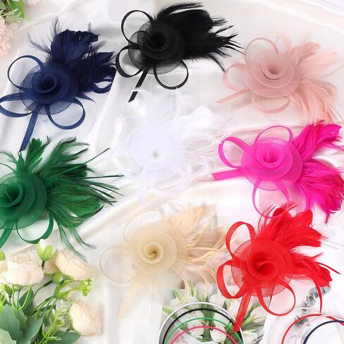 AMCAMI 8 PCS Fascinators Hats with Feather for Women 2026 Derby Hats Tea Party Hat with Headband and Clip in Saudi Arabia