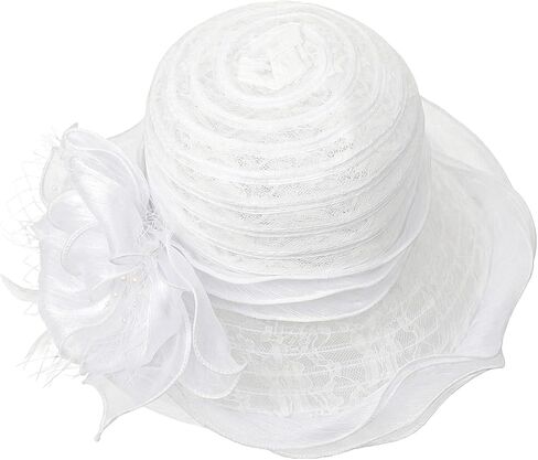 Women Organza Derby Sun Hat Flower Bridal Bowler Church Baptism Fascinators Party Wedding Cocktai Derby Hats Ruffles Cap in Kuwait