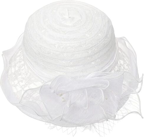 Women Organza Derby Sun Hat Flower Bridal Bowler Church Baptism Fascinators Party Wedding Cocktai Derby Hats Ruffles Cap in Kuwait