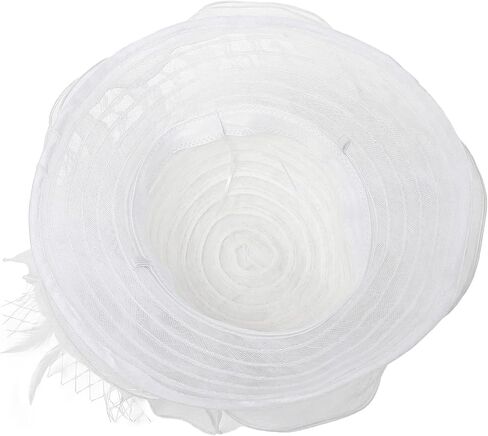 Women Organza Derby Sun Hat Flower Bridal Bowler Church Baptism Fascinators Party Wedding Cocktai Derby Hats Ruffles Cap in Kuwait