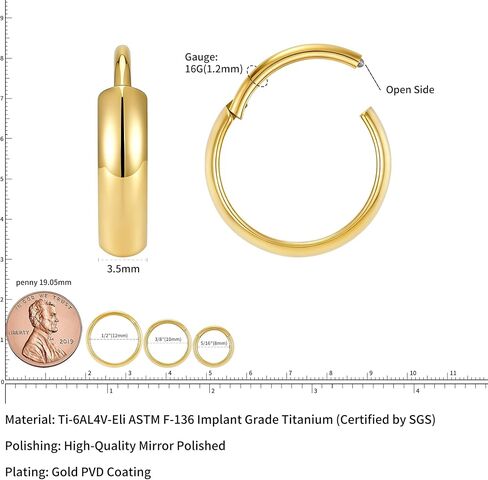 FINE4U 1 Pair Wide Chunky Conch Clicker Rings Cartilage Hoop Earrings Earlobe Nose Piercing Jewelry, ASTM F136 Titanium Cartilage Earrings for Women & Men, Body Implant Grade Nose Rings in Kuwait