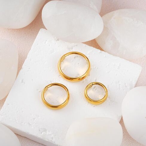 FINE4U 1 Pair Wide Chunky Conch Clicker Rings Cartilage Hoop Earrings Earlobe Nose Piercing Jewelry, ASTM F136 Titanium Cartilage Earrings for Women & Men, Body Implant Grade Nose Rings in Kuwait
