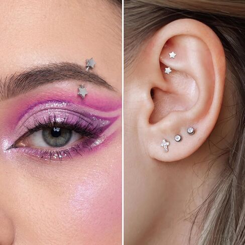 نجمة ثقب المجوهرات منحني الحديد حلقات الحاجب نجمة عمودية Labret الشفاه الدائري الفضة الحاجب ثقب المجوهرات البطن زر حلقة الثقب مجوهرات للنساء الرجال 4MM in Kuwait